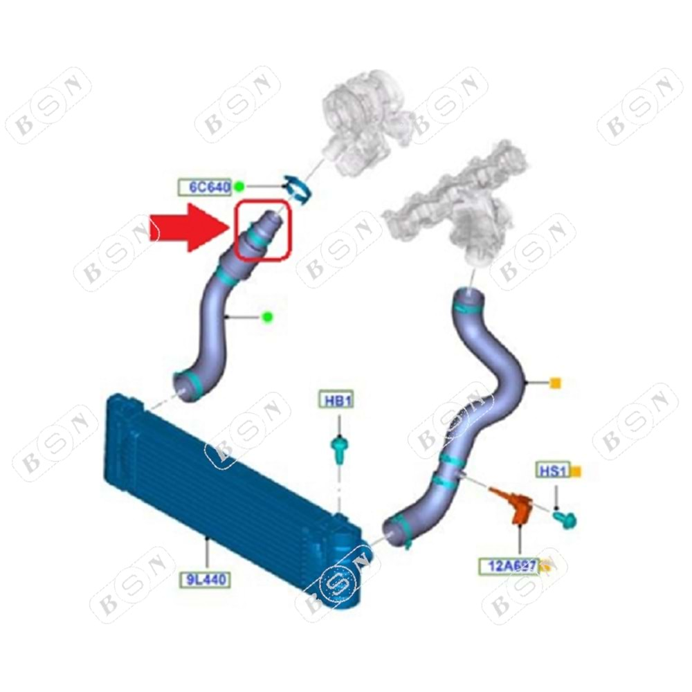 TURBO HORTUMU PLASTİK BORU HARİÇ OK İLE GÖSTERİLEN KÜÇÜK HORTUM